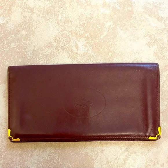 Vintage Cartier Check Organizer Bi-Fold Wallet, Burgundy Leather - Picture 1 of 14